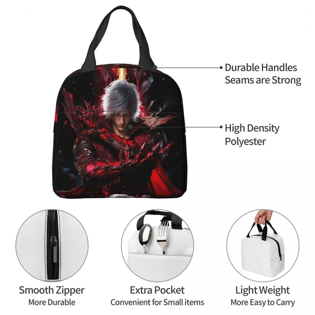 Devil May Cry Game Insulated Lunch Bag for Women Children Portable Food Boxes Thermal Lunch Box Tote