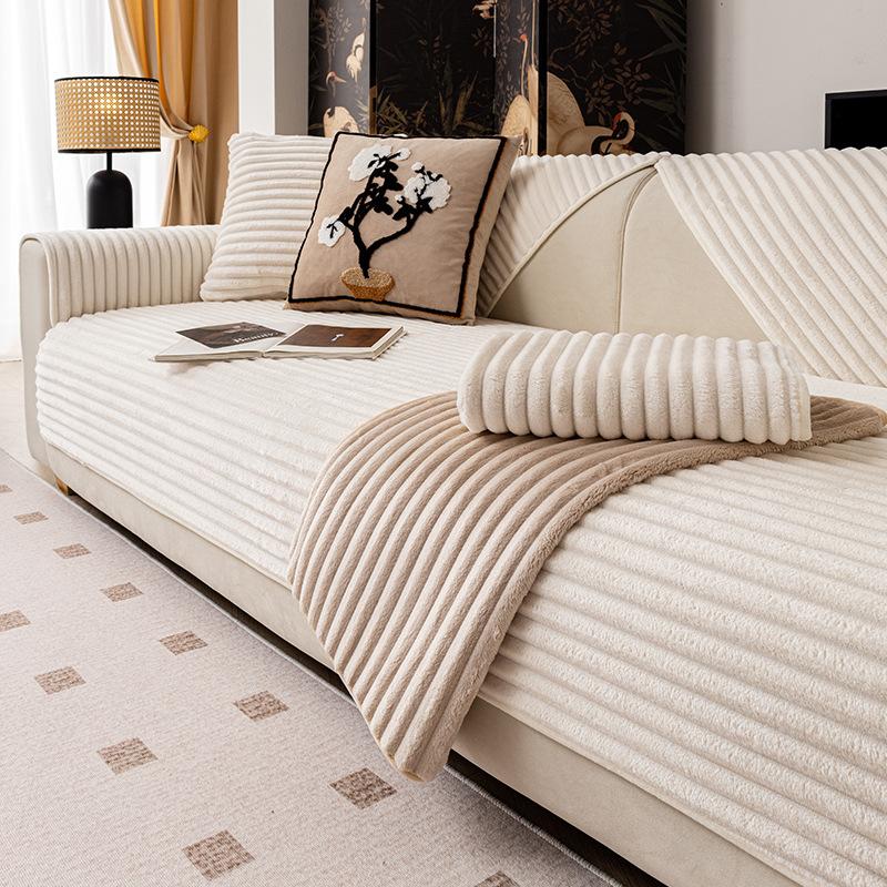 Autumn And Winter Cream Wind Plush Sofa Cushion Cover  New Non-Slip Straight Row Advanced Thermal Leather Sofa Seat Cushion