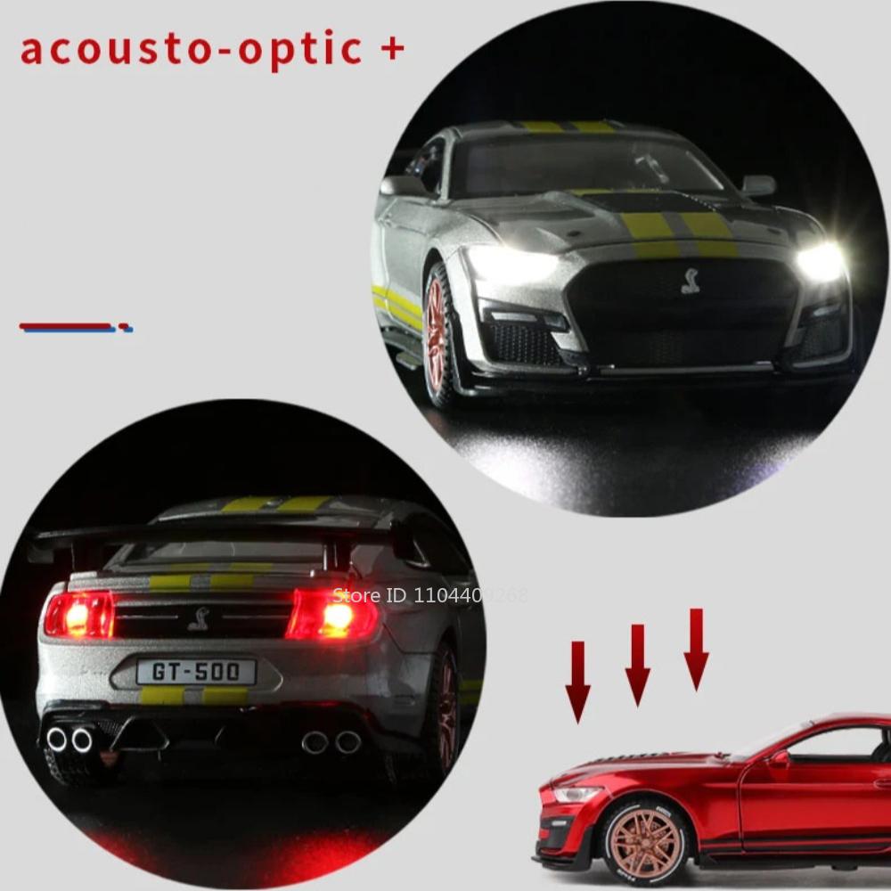Scale 1:32 Mustang Shelby GT500 F-150 Toy Car Model Alloy Diecast Sound Light Pull Back Vehicle Models Kids Birthday Gifts