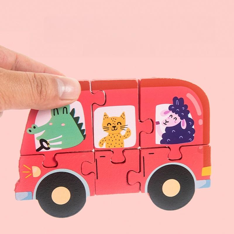 Holz Kinder Verkehr Kreatives 3D Puzzle Montessori Baustein Tangram Puzzle Frühe Bildung Kinder Wort Rechtschreibung Lernen