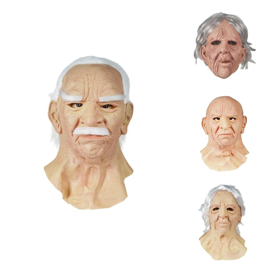 Kostümler ve Etkinlikler İçin Beyaz Saçlı Cadılar Bayramı Lateks Yaşlı Kadın Yüz Maskesi