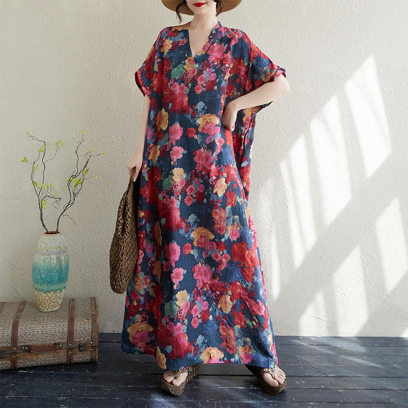 Kurzarm Übergröße Baumwolle Vintage Punkt Neu in Kleider für Frauen lässig locker Maxi lang Sommerkleid