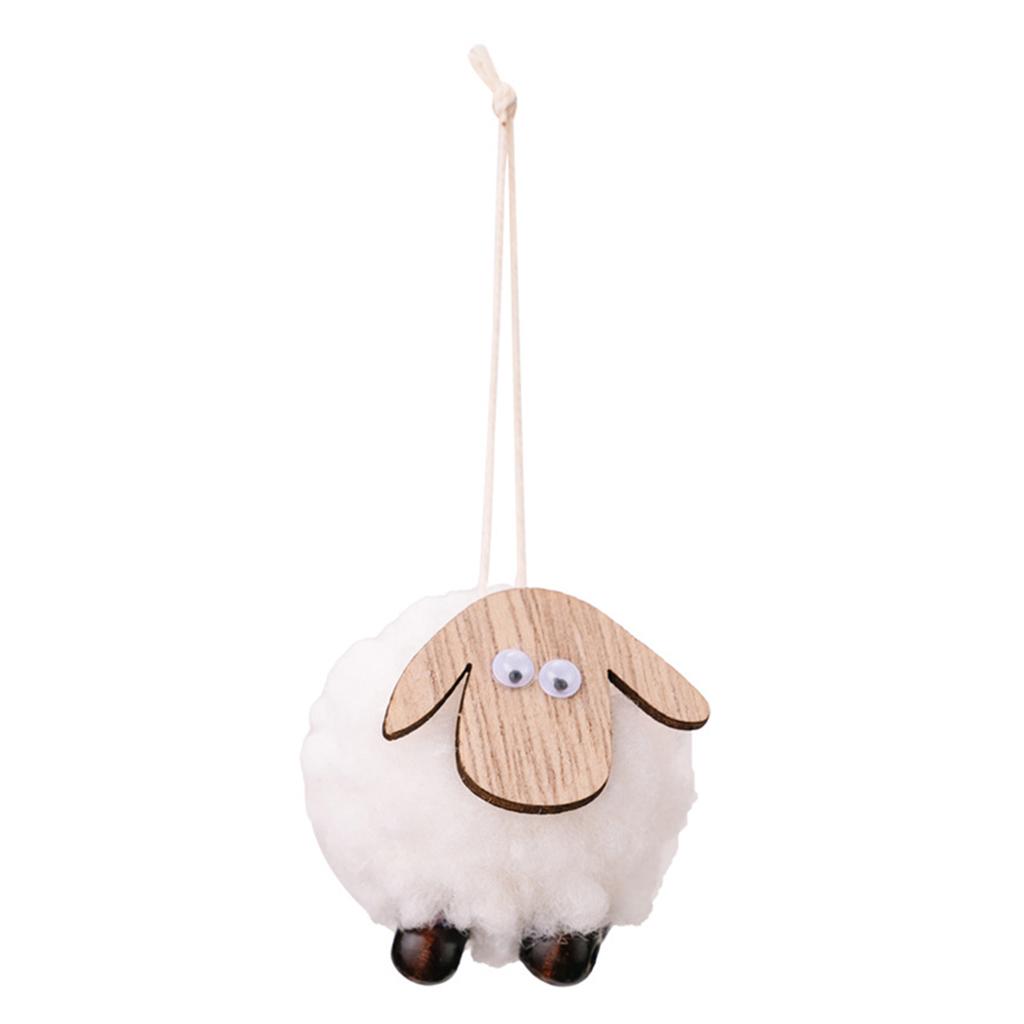 Christmas Tree Pendants Wooden Lamb Sheep Fleece Hanging Ornament Xmas Tree Decoration