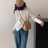 Solid Color Round Neck Irregular Hem Top Spring and Autumn Design Sense Retro Chic Knitted Sweater Women's Simple Fashion