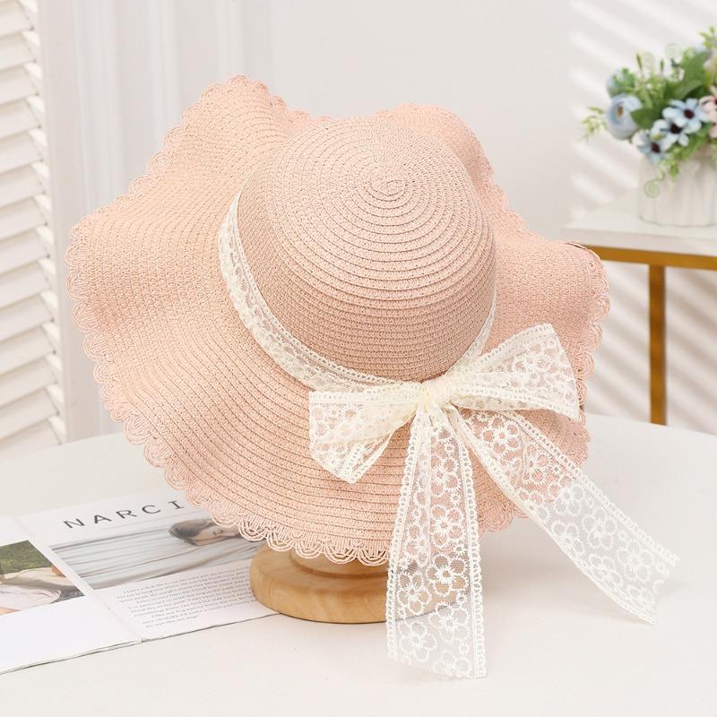 Summer Bow Sun Hat Female, Seaside Beach Vacation Sun Hat Outdoor Big Brim Sun Hat Sweet Straw Hat