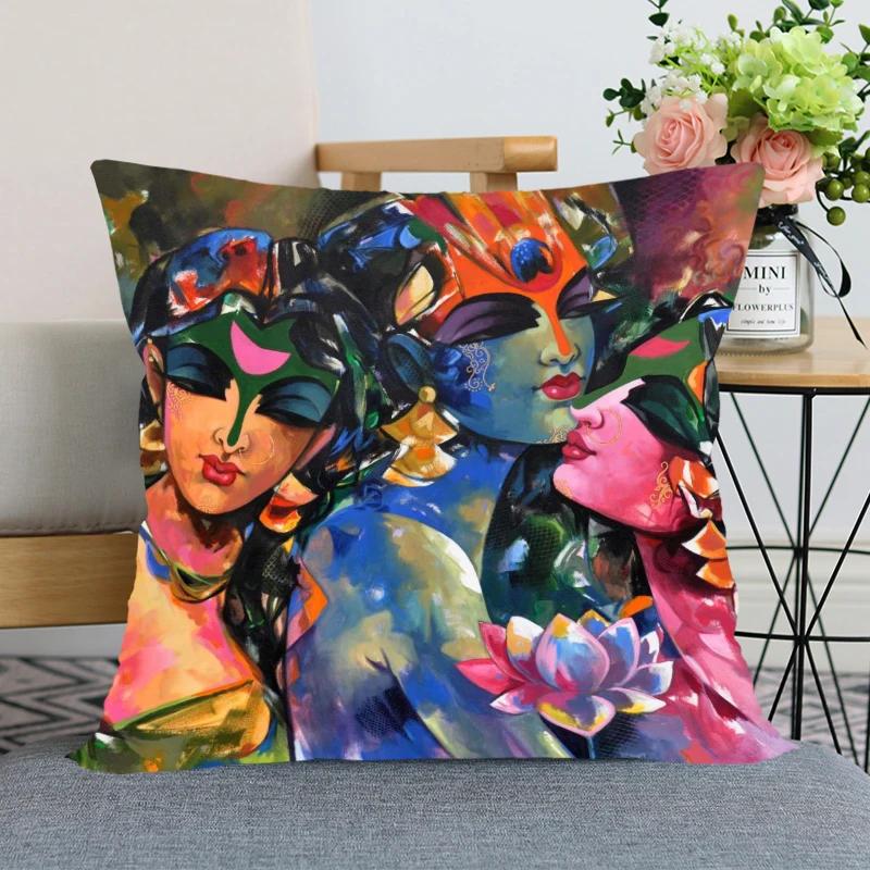 New Nice Radha Krishna Anime Pillow Cover Bedroom Home Office Decorative Pillowcase Square Zipper Pillow case Satin Soft Cover