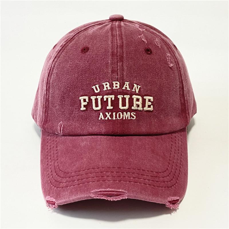 Retro Old Baseball Hat Men and Women American Washing Ripped Letters Baseball Cap Showing Face Small Sun Hat