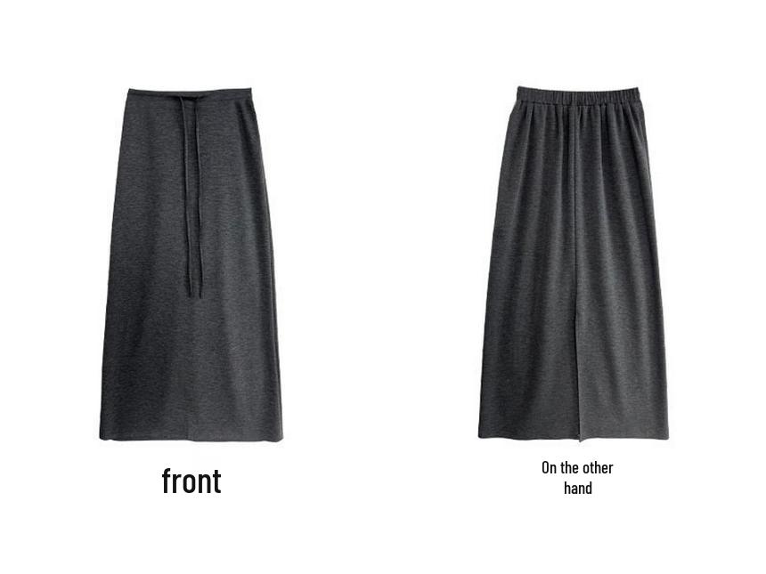 LUXI Korean-Style A-line High Waist Drawstring Maxi Skirt, Summer Casual 2673