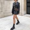 Women Faux Leather Jacket Medium Length Suit Coat Solid Color Lapel Single-Breasted Jacket for Spring Autumn Daily Life Work Par