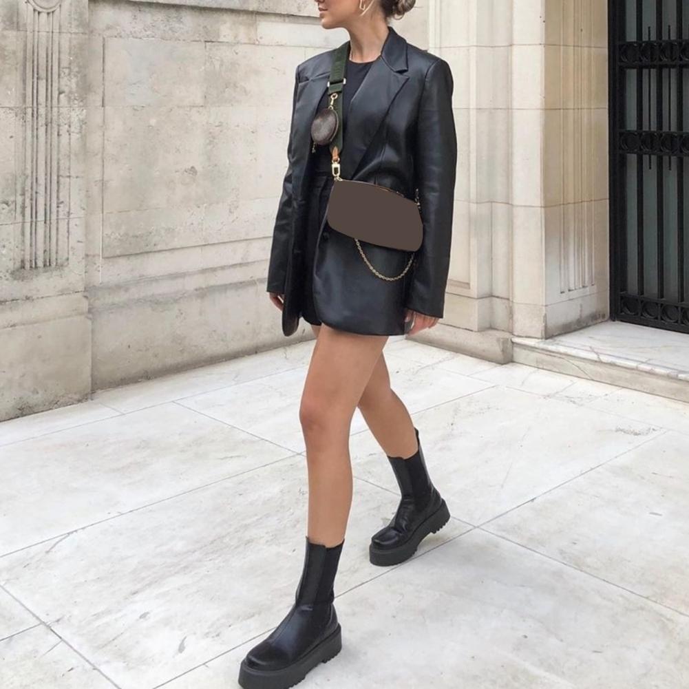 Women Faux Leather Jacket Medium Length Suit Coat Solid Color Lapel Single-Breasted Jacket for Spring Autumn Daily Life Work Par