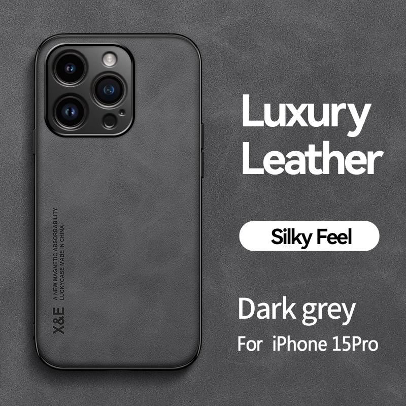 Luxury Leather Case For iPhone 17 16 15 14 13 12 11 Pro Max Plus 16e 12 13 Mini Xs Max Cover With Metal Plate Support Car Hold