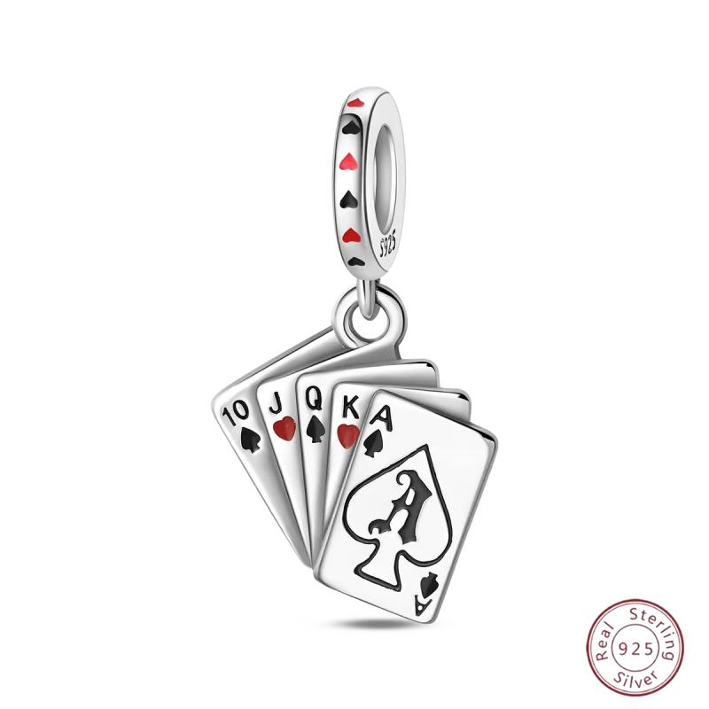 Halloween Charm Copper Poker Card Pendant Beads Black Spade 10-A Royal Flush Red Heart 10-A Charm For Bracelet Woman Jewelry