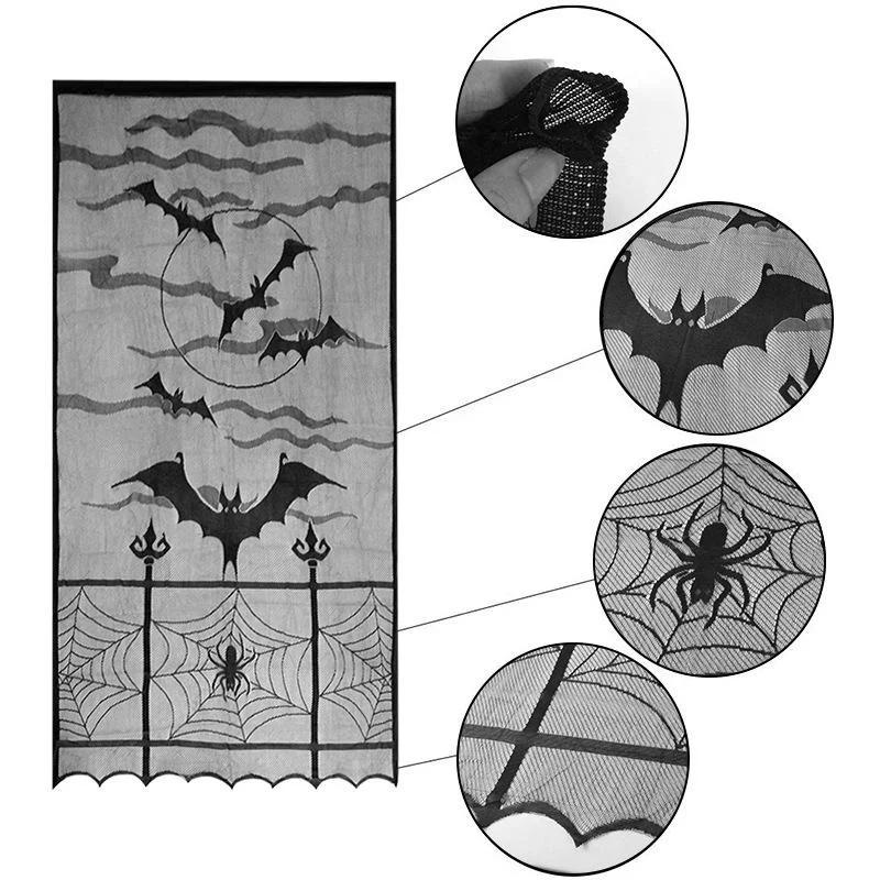 

New 1 Pcs Halloween Decoration Spider Witch Bat Skull Door Curtain Ghost Festival Black Lace Curtain Home Party Decoration