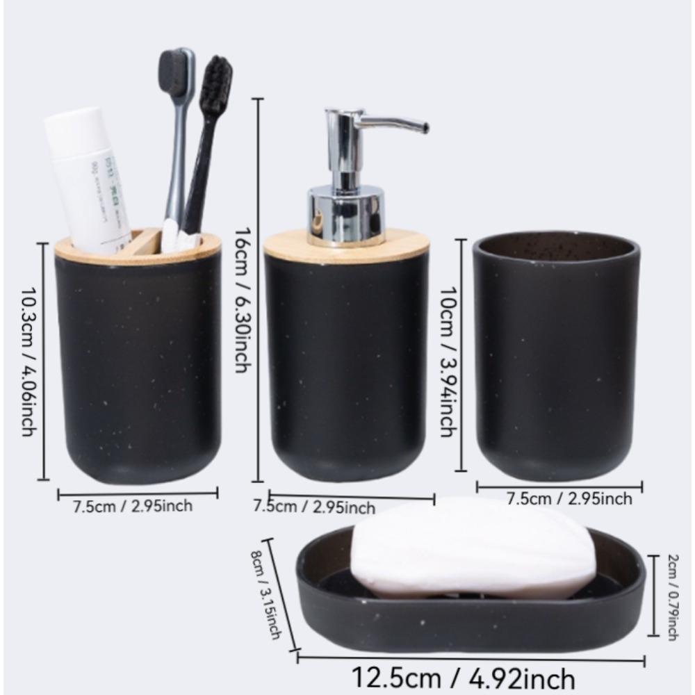 

A Four Piece Imitation Marble Black Bathroom Wash Set. Environmentally Friendly and Practical, Suitable for Gift Giving