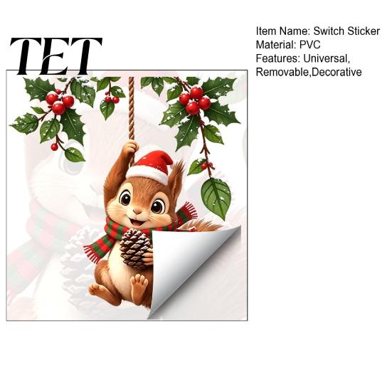 Christmas Room Accessory Squirrel Switch Sticker, Decorative Wall Decal for Light And Socket Party Supplies Panels, Removable PVC Festive Art Bedroom
