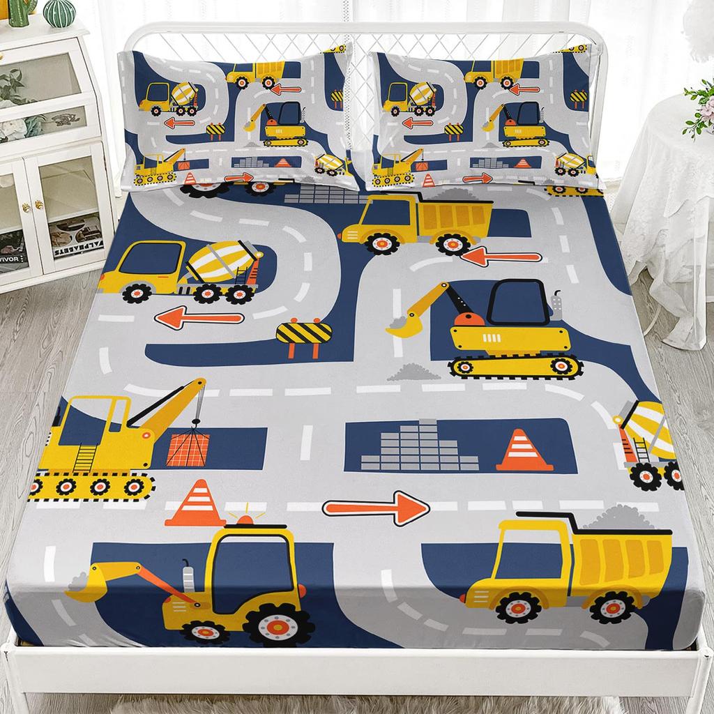Cute Cartoon Dinosaur Racing Pattern Mattress Three-Piece Digital Printing Cute Bedding Set