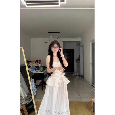 Especially Beautiful Waist Pinch Tube Top Suspender Dress Summer Strap Design Waist Thin a Word Long Skirt