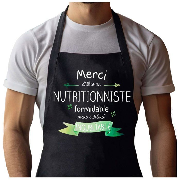 Tablier de cuisine - Planetee Merci Nutritionniste Inoubliable Homme - Noir - Coton résistant - Impression bretonne