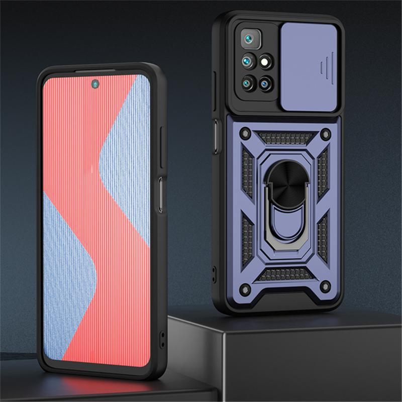 Slide Camera Lens Phone Case For Xiaomi Redmi Note 11 10 9 Pro 11S 10S 10C 9T 9AT 9C Poco X3 NFC M3 M4 Pro Military Grade Shockproof Armor Ring Cover