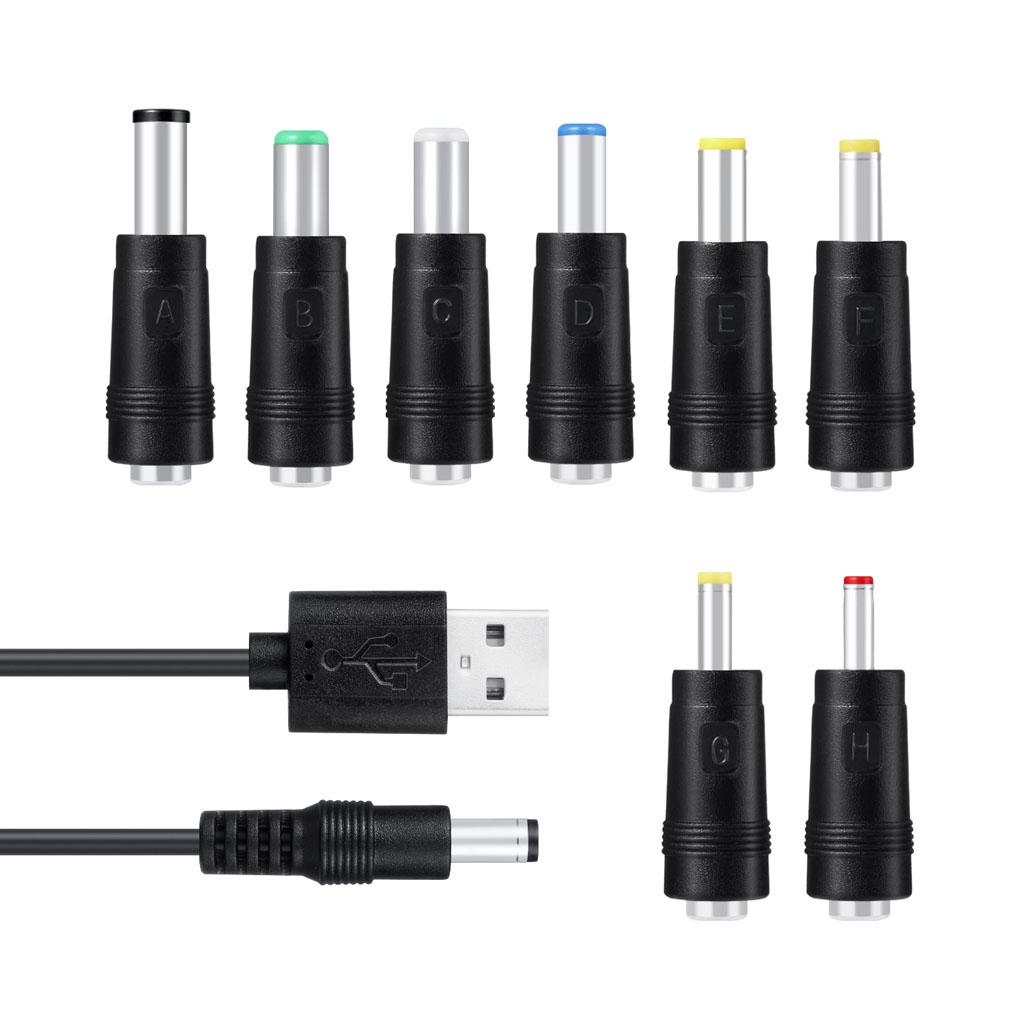 Usb to for Dc Plug, 8 in 1 Usb Plug to for Dc Hollow Plug Cable, Power Cable, Adapter Cable with 8 Plugs for Routers, Ke