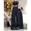 Women's Retro Black High-Waist Jeans, 2025 Spring/Autumn, Slimming Loose Straight Wide-Leg Floor-Length.