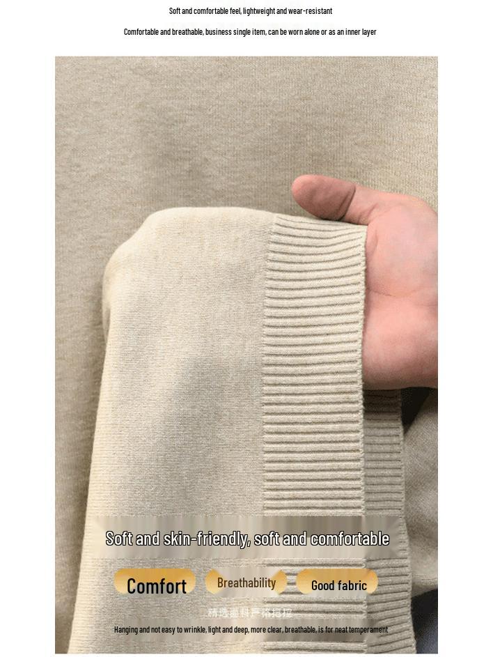 Men's Autumn Winter Knit Sweater | Round Neck, Half High Collar, Warm Middle-aged Base Layer