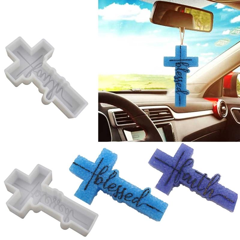 Faith Cross Pendant Car Freshie Silicone Mold Resin Casting Mold for Soap Candy Baking DIY Handmade Candle Decoration