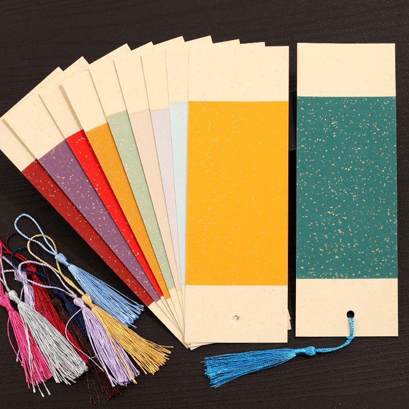 New Year Wish Card Bookmark with Gold Tassel and Calligraphy Stickers for Kindergarten Decoration