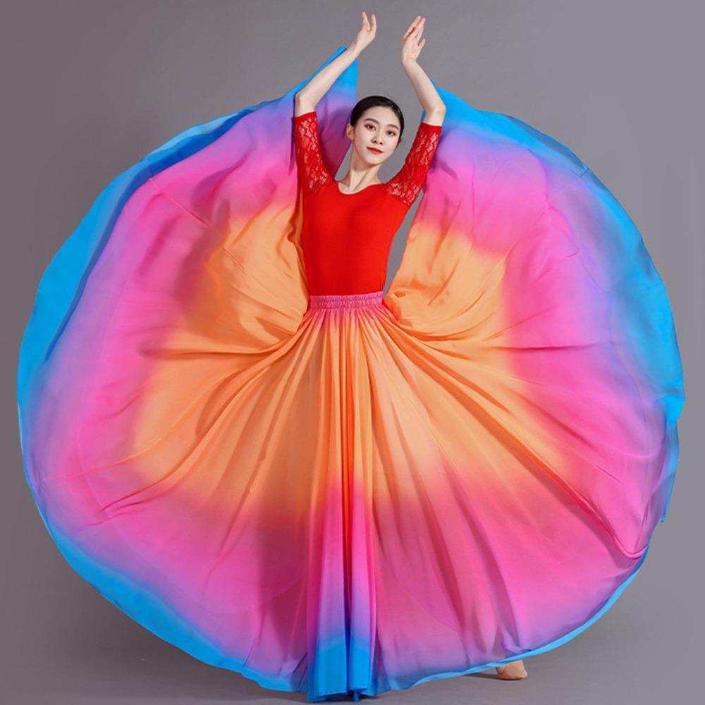 720 Degree Dance Training Skirt Gradient Color Large Swing Skirt Fashion Performance Skirt  Dance S