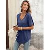 2026 Spring/Summer New Solid Color V-Neck Drawstring Hooded T-Shirt for Women Casual Short Sleeve