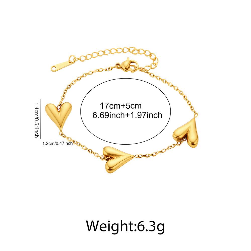 Stainless Steel Peach Heart-Shaped Bracelets for Women Minimalism Gold Color Chain Charm Bracelet Fashion Waterproof Jewelry