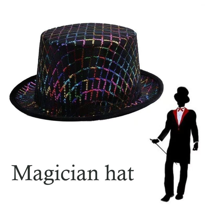 Sparkling Checkered Flat Top Derby Hat For Parties And Event Durability Polyester Fabric Hat