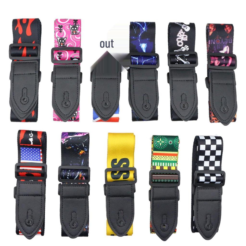 Ethnic Style Polyester Guitar Strap - Folk Classical Design, Widened Shoulder for Electric and Bass Guitars.