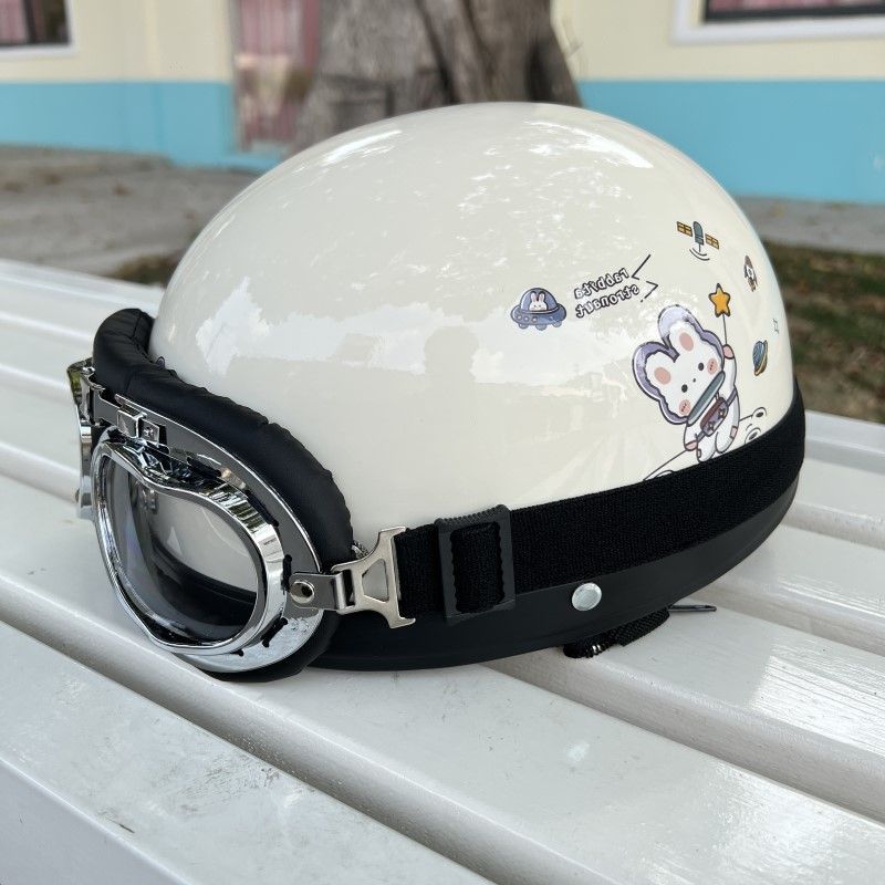 Electric Battery Car Helmet Gray Man Lady Retro Summer Sunshade Sunscreen Half Helmet Cute Summer Hard Hat Full Helmet