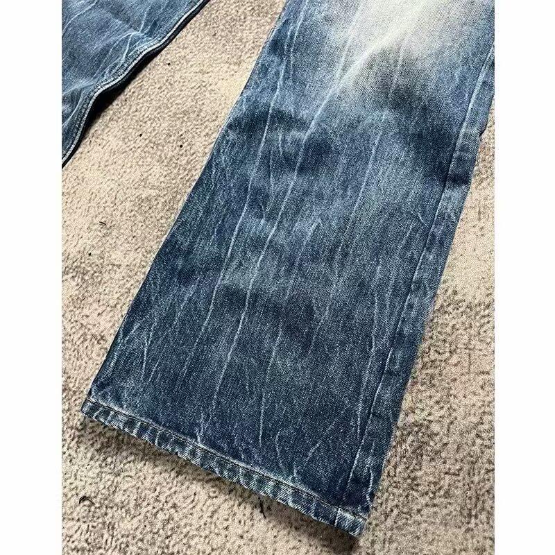 JYL Unisex Jeans  Dark Blue Lightning Crackle Wide Leg Bootcut Denim