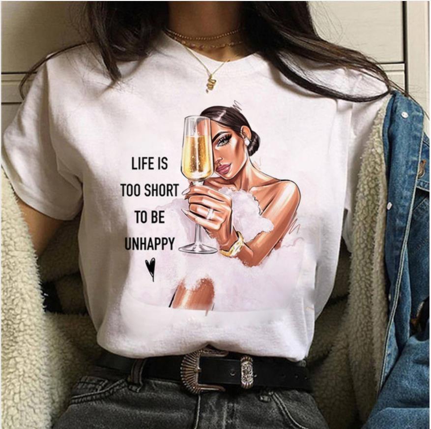 Fashionable Womens Coffee Printed White Tshirt Casual Short Sleeved Suitable for Daily Casual Versatile Home Clothes Top