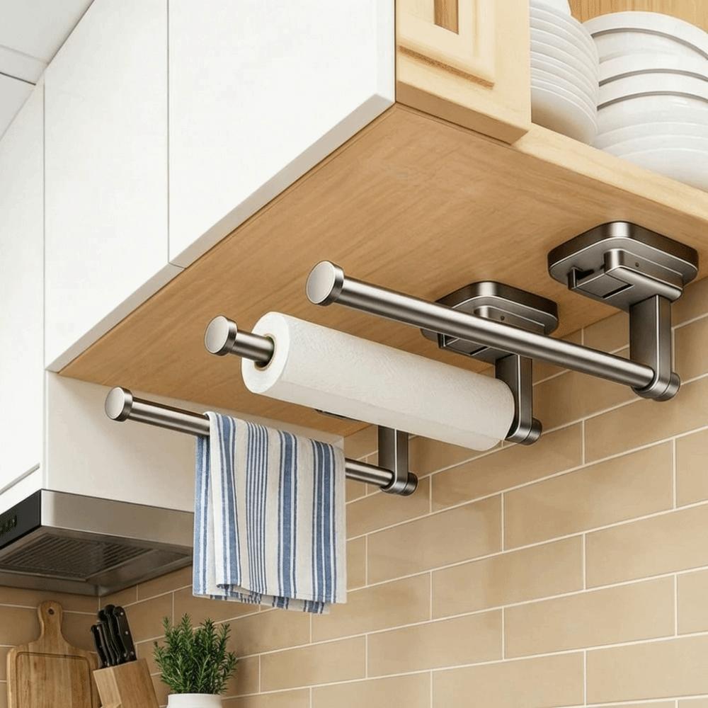 Wall Mounted Suction Cup Paper Towel Holder Space Aluminum Easy Install Cling Film Storage Rack Space Saving Durable
