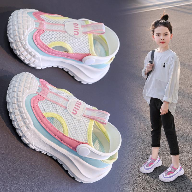 Girls' Single-strap Sports sandals2026New Summer Hollow Mesh Casual Sneakers for Little Girls and Older Children