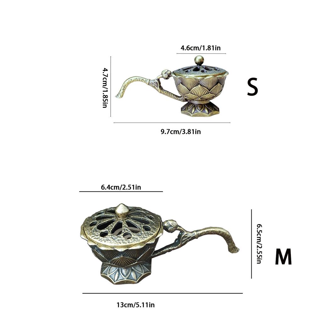 Handheld Lotus Incense Holder,Vintage Alloy Hollow Out Incense Stick Incense Holder with Cover Aromatherapy Ornament for Yoga