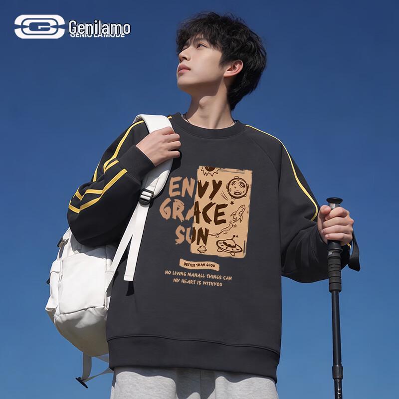 GENIOLAMODE Men s Casual Color Block Crewneck Sweatshirt XL