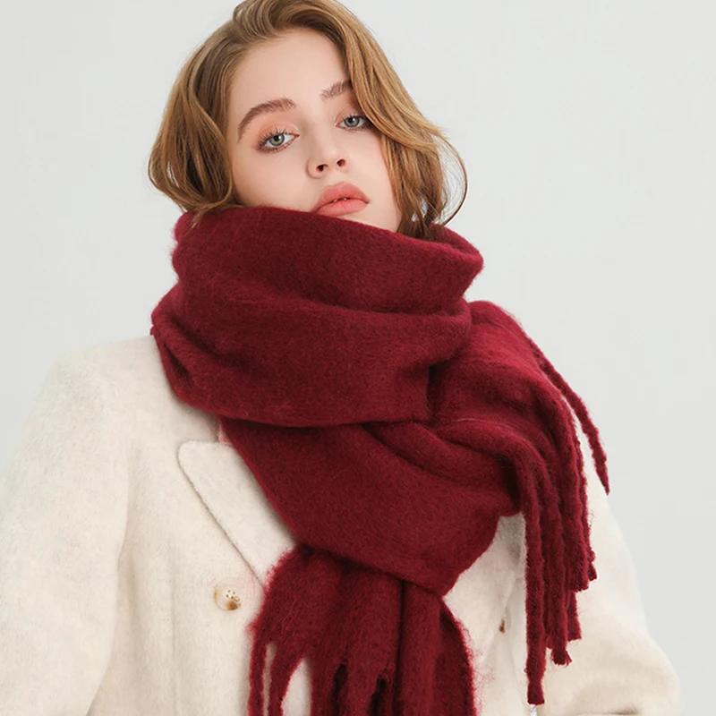 Winter Solid Color Tassels Cashmere Scarf Keep Warm Woman Pashmina Shawl Ladies Fashion Long Scarves Wraps  210*30Cm