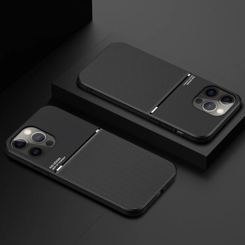 For Iphone 13 Pro Max Case Magnetic Car Holder Back Cover For Iphone 12 Mini 11 6 6s 7 8 Plus X Xs Xr Leather Texture Phone Case