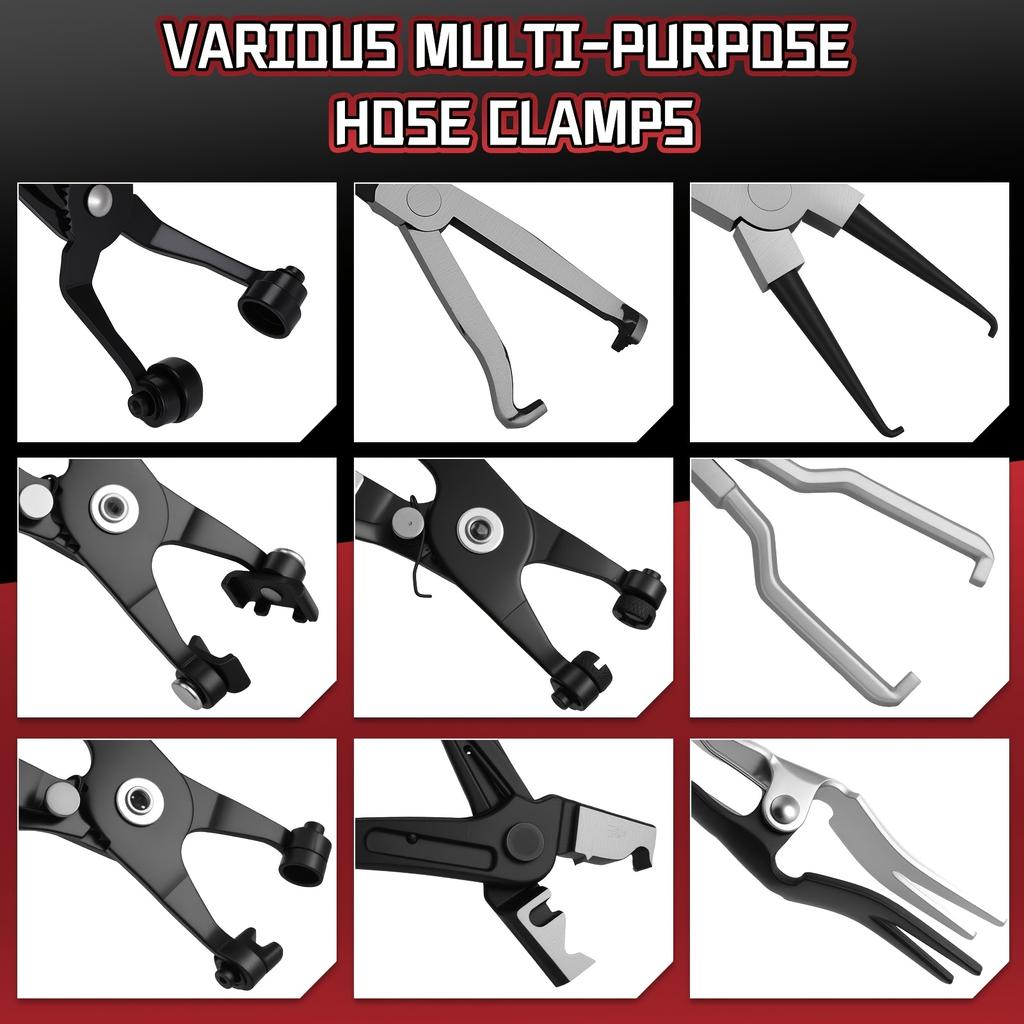 16-piece Hose Clamp Set, Long-handled Hose Clamp Kit, Suitable for Fuel, Oil, Water Hoses, and Automotive Tools