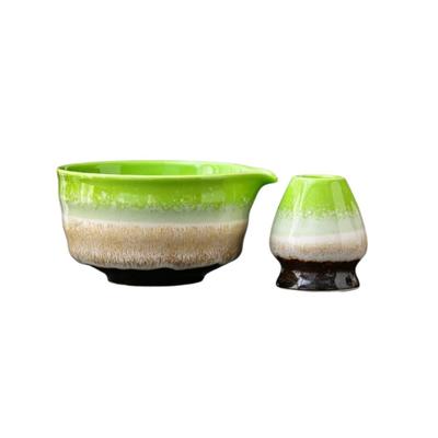 Ensemble de 2 tasses à matcha avec bec verseur Réutilisable Surface lisse Outil à matcha en céramique Fait à la main Facile à nettoyer Ensemble de thé matcha Cuisine