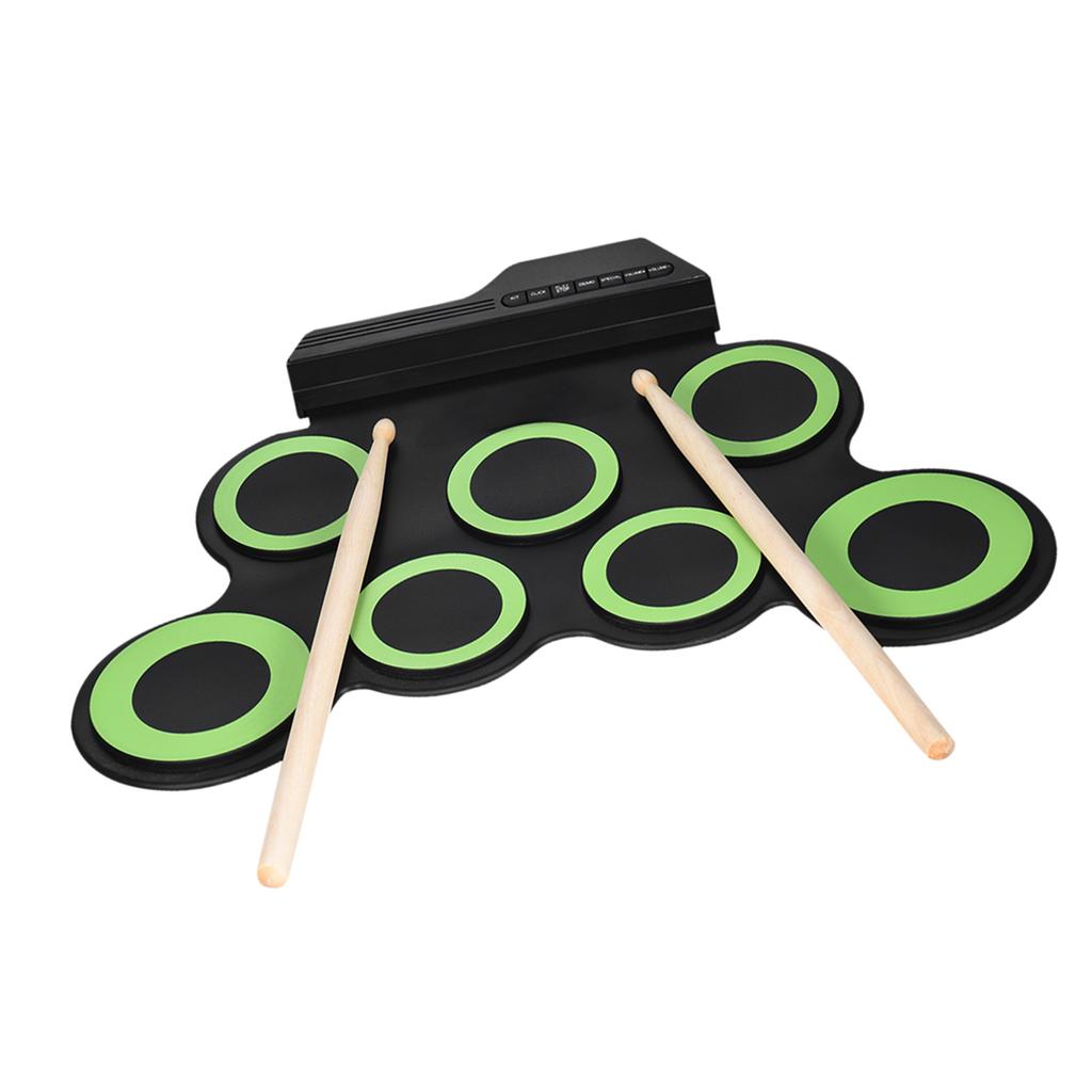 Compact Size Portable Digital Electronic Roll Up Drum Set Kit 7 Silicon Drum Pads USB Powered with Drumsticks Foot
