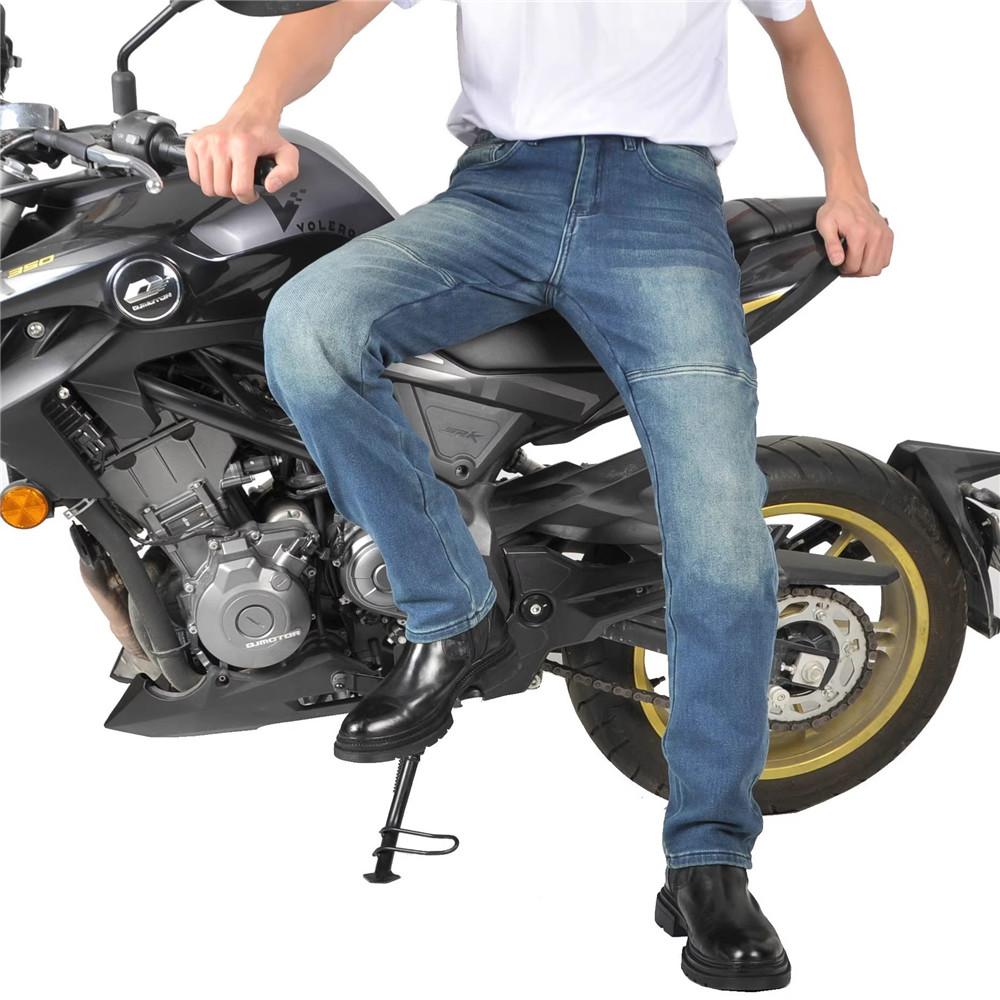 Motorrad-Fahrjeans Hose Weich elastisch Einsatz Gear Verschleißfest Feuerfest Kevlar Schutzschicht an Hüften und Knien