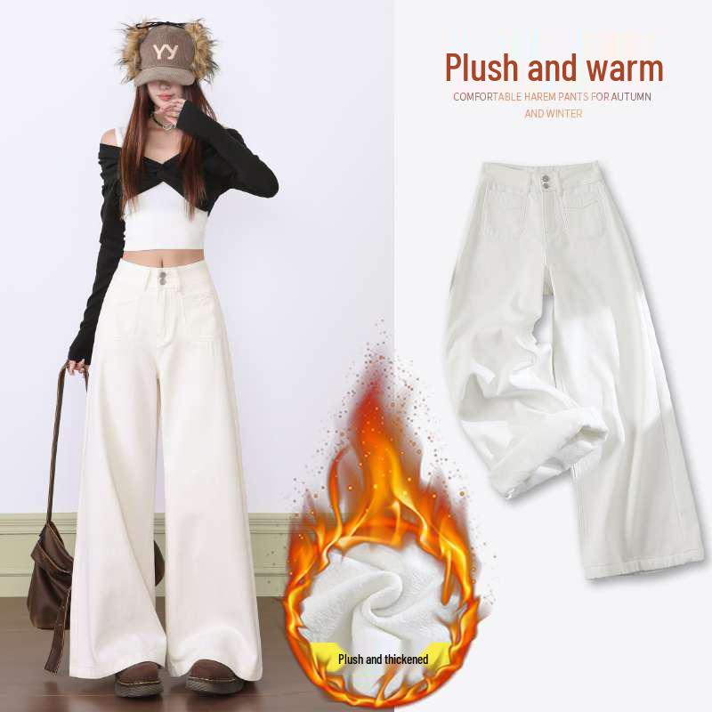 

Women s Slimming High-Waisted Retro Velvet Wide-Leg Jeans - Autumn/Winter Floor-Length Drape XL