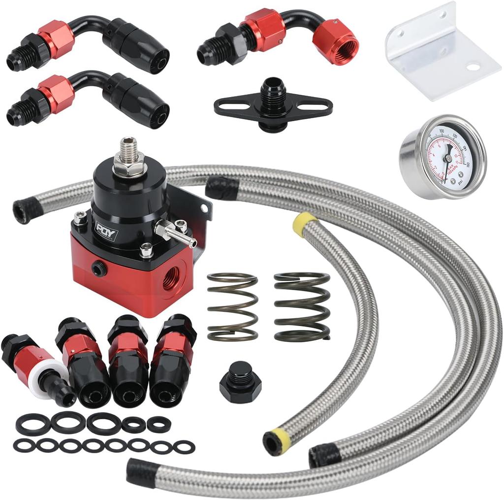 Adjustable Fuel Pressure Regulator Kit AN6 Feed & AN6 Return Line W/ 0-160PSI Gauge Set 3-20/ 20-45/ 45-70 Pressure Springs