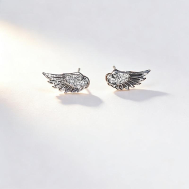 Shiny Stud Earrings for Women Girls Wing Shape Ear Studs Ear Piercing Fashion Cute Jewelry Gifts Punk Gothic Cross Decoration