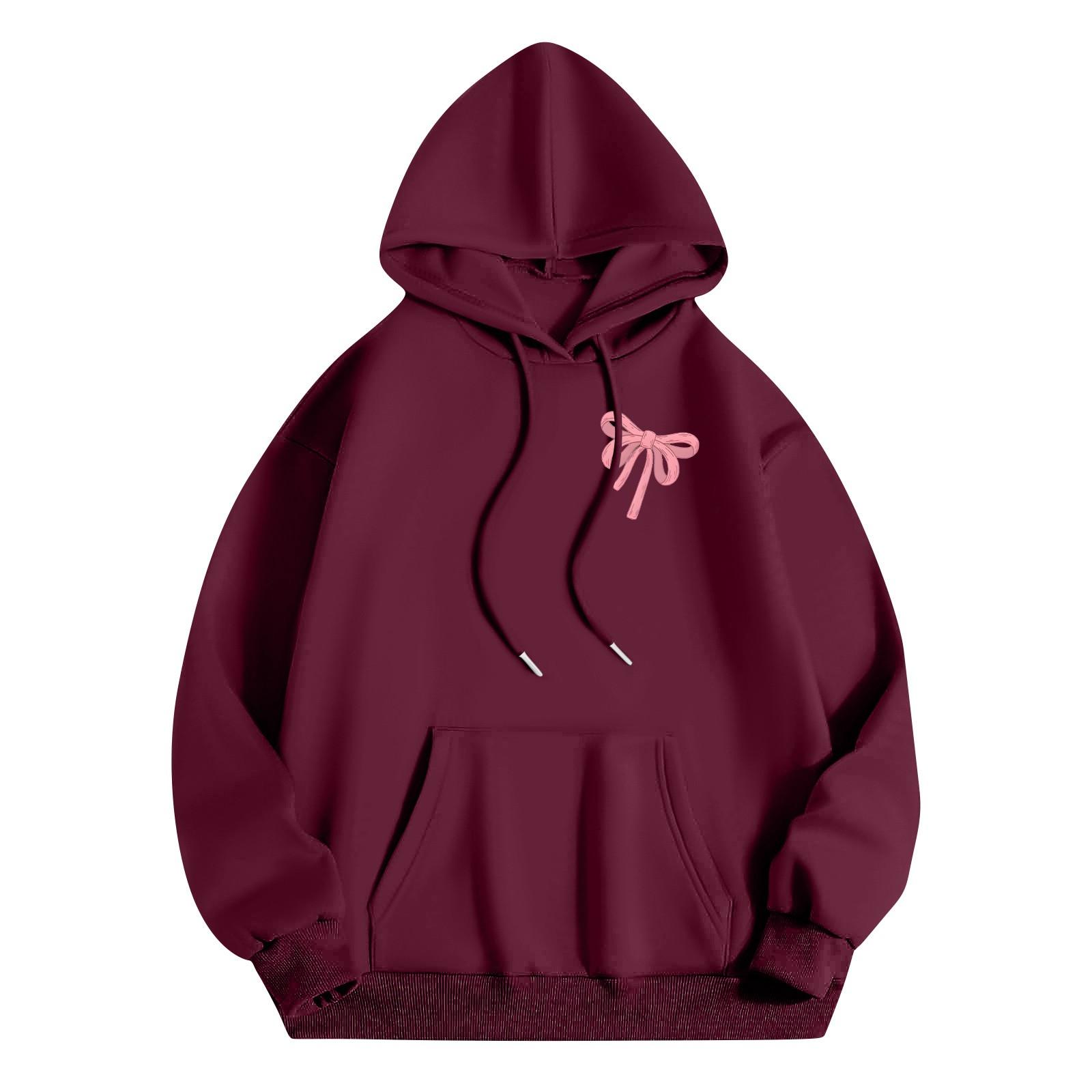 

Женская модная толстовка с длинным рукавом, принтом в виде букв и бантов, с капюшоном, пуловер на завязках, с большим карманом, толстовка сверху M винный